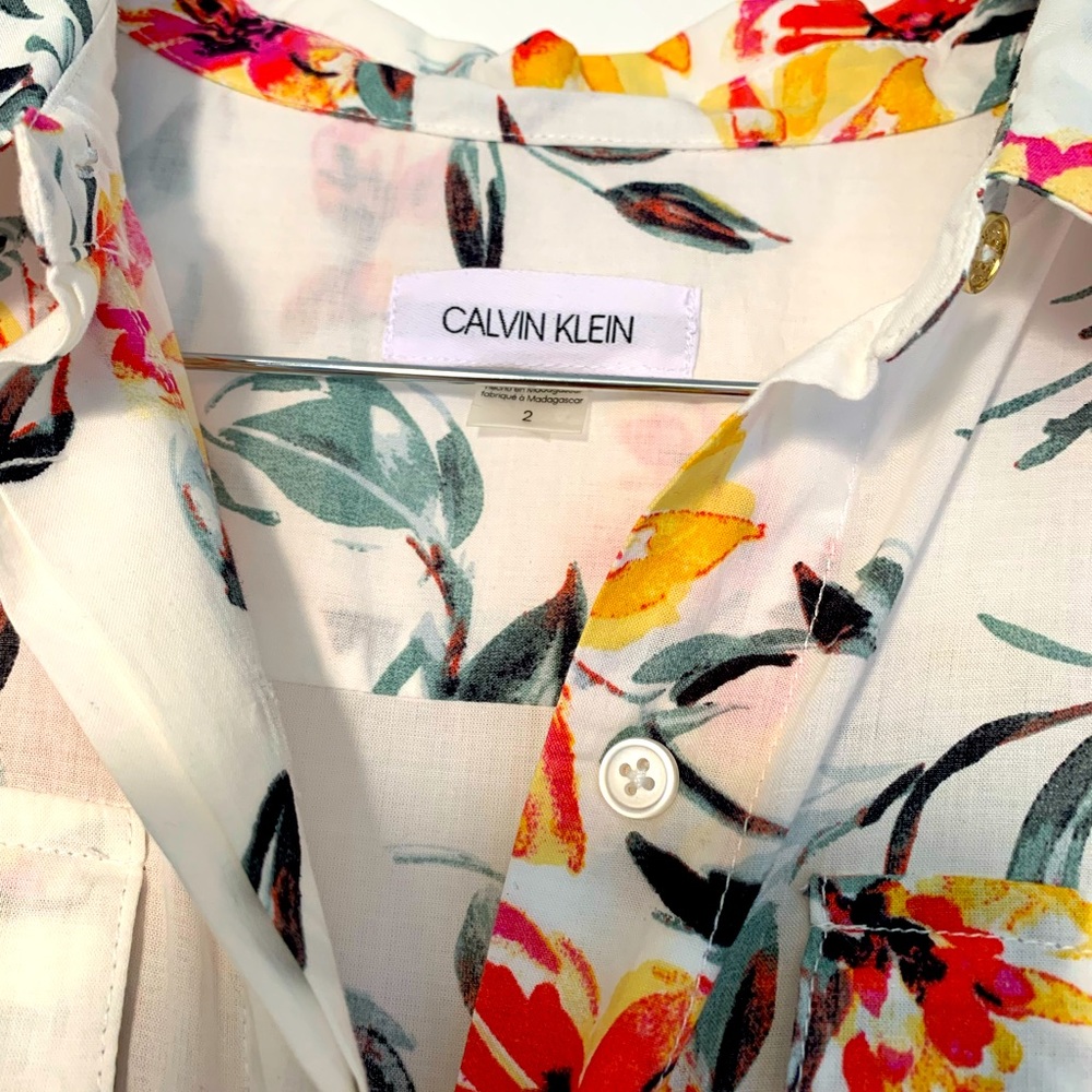 Calvin Klein Floral Sun Dress Timeless Cotton Short Sleeve  Sz 2 NEW - Picture 4 of 6